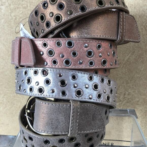 Donald Pliner Belt Shrimp Distress Leather Embellished Metal Studs New NWT $225 main image 5